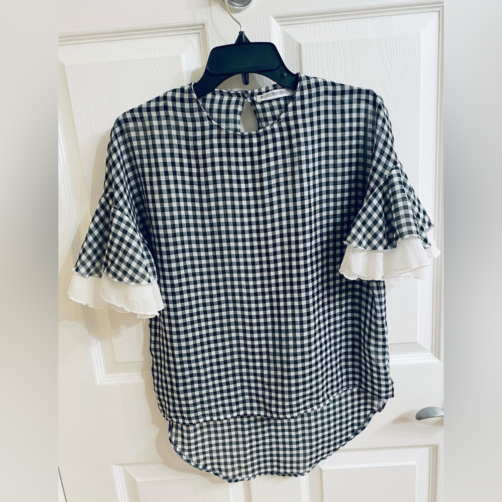 ANGELA MELE MILANO WOMENS LADIES BLACK WHITE  BLOUSE SIZE SMALL.